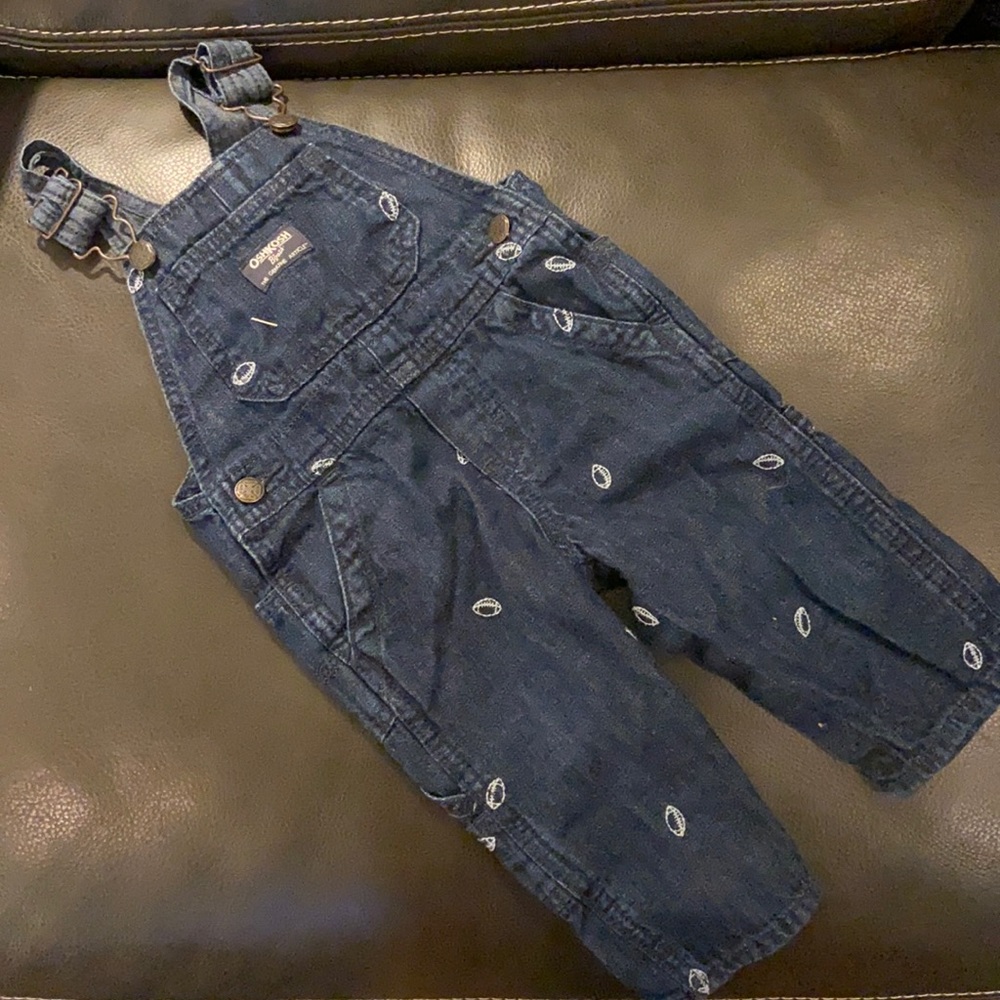 Boys denim overalls with football embroidery